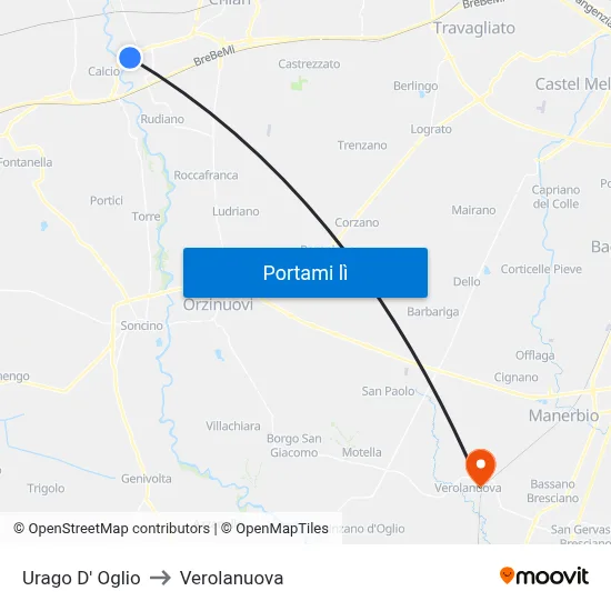 Urago D' Oglio to Verolanuova map