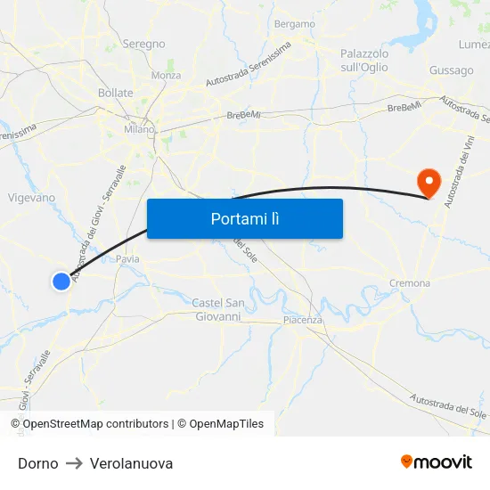Dorno to Verolanuova map