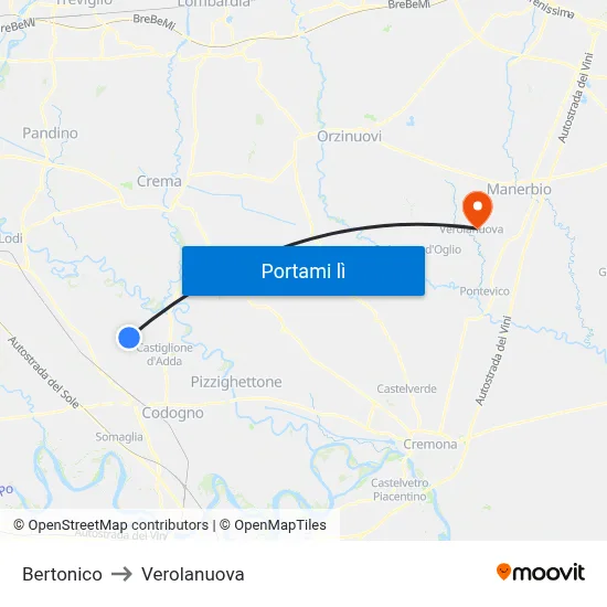 Bertonico to Verolanuova map