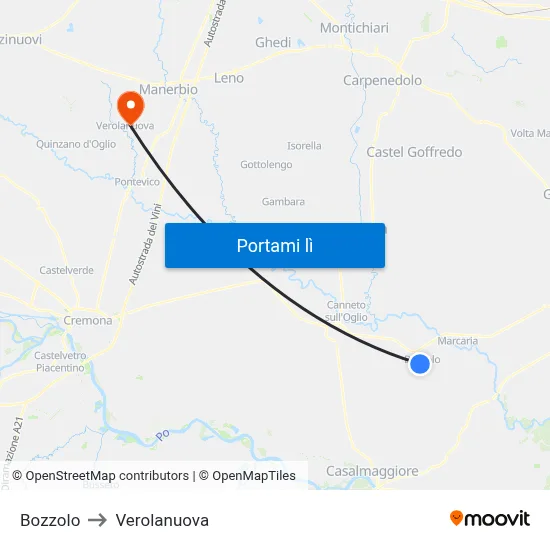 Bozzolo to Verolanuova map