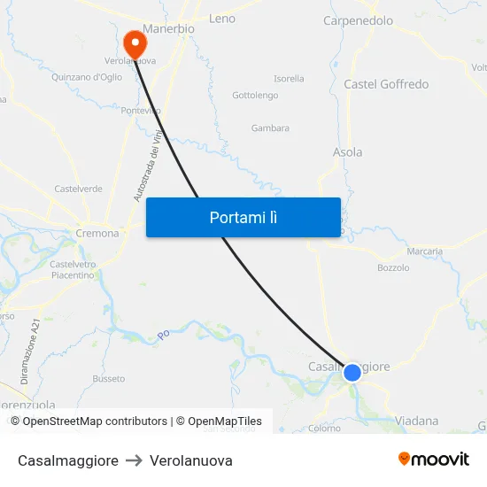 Casalmaggiore to Verolanuova map