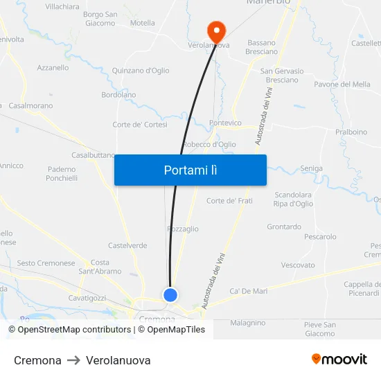 Cremona to Verolanuova map
