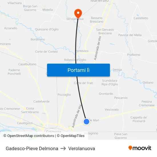 Gadesco-Pieve Delmona to Verolanuova map