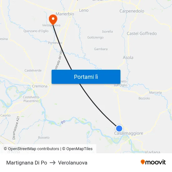 Martignana Di Po to Verolanuova map