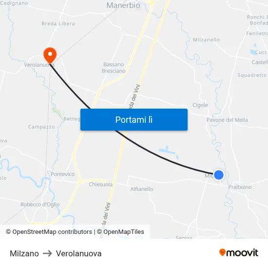 Milzano to Verolanuova map