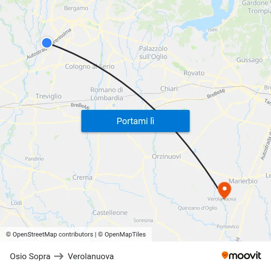 Osio Sopra to Verolanuova map