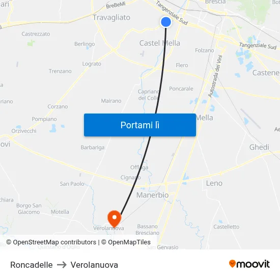 Roncadelle to Verolanuova map