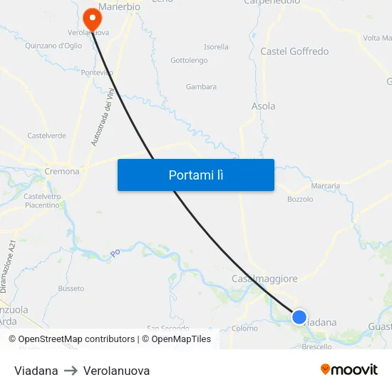 Viadana to Verolanuova map