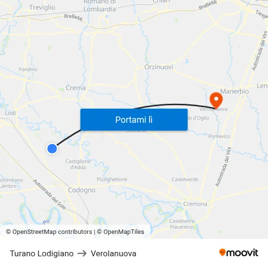 Turano Lodigiano to Verolanuova map