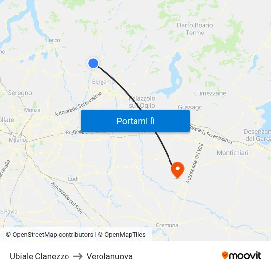 Ubiale Clanezzo to Verolanuova map