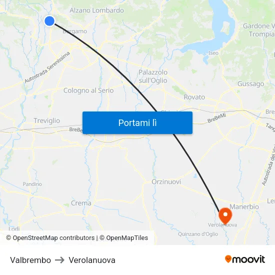 Valbrembo to Verolanuova map