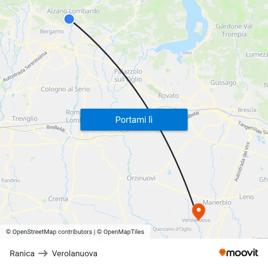 Ranica to Verolanuova map
