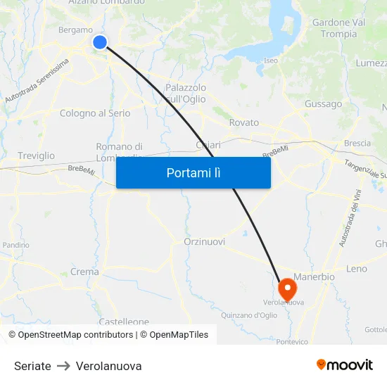 Seriate to Verolanuova map