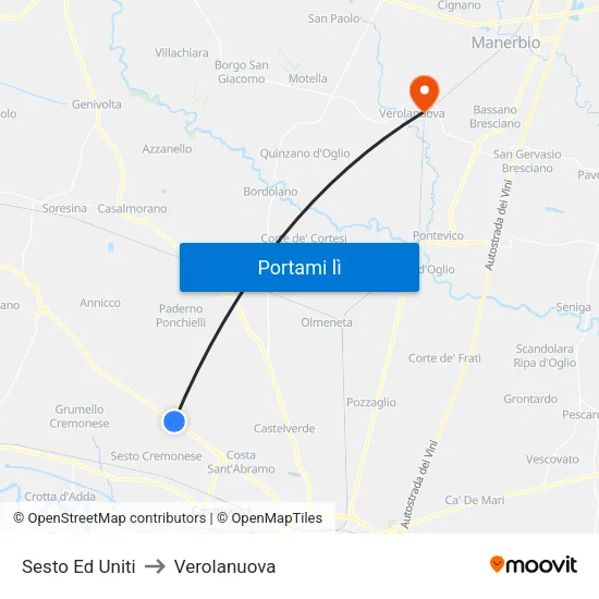 Sesto Ed Uniti to Verolanuova map