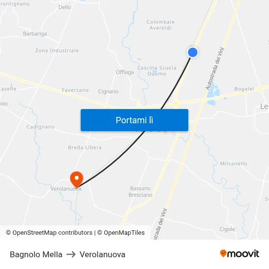 Bagnolo Mella to Verolanuova map