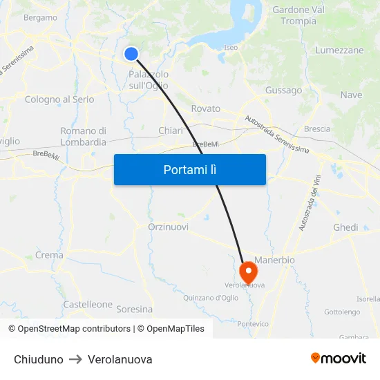 Chiuduno to Verolanuova map