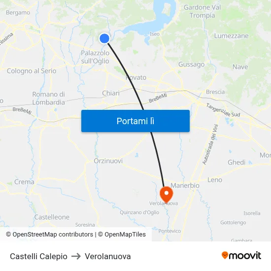 Castelli Calepio to Verolanuova map