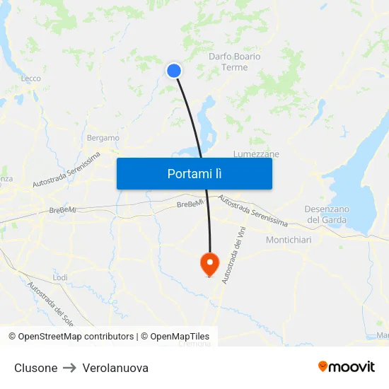 Clusone to Verolanuova map