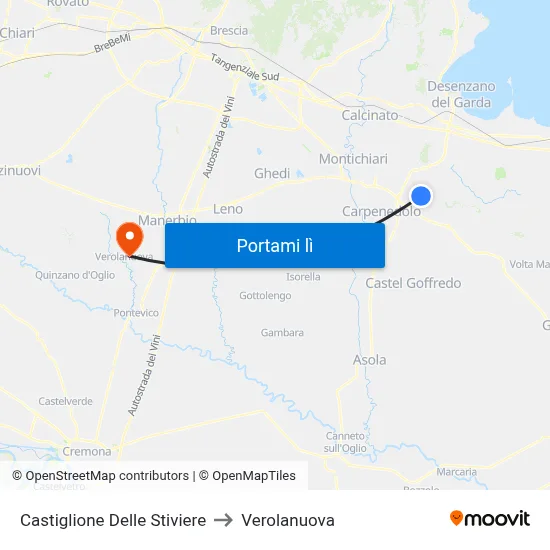 Castiglione Delle Stiviere to Verolanuova map