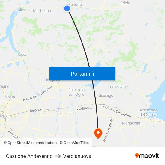 Castione Andevenno to Verolanuova map