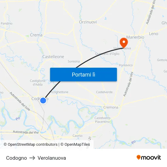 Codogno to Verolanuova map