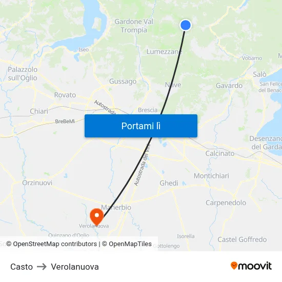 Casto to Verolanuova map