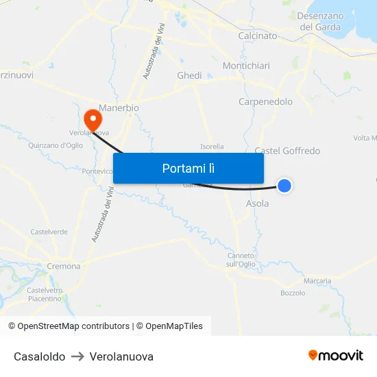 Casaloldo to Verolanuova map