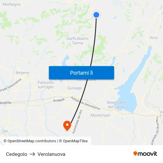 Cedegolo to Verolanuova map