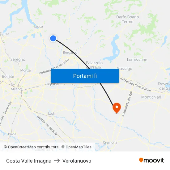 Costa Valle Imagna to Verolanuova map