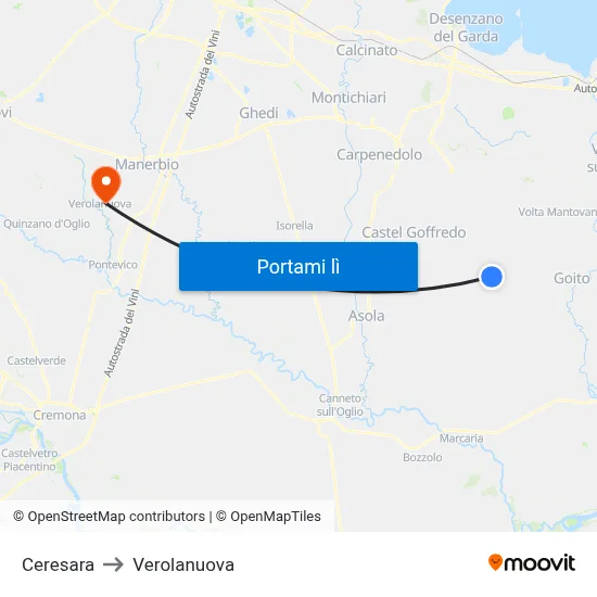 Ceresara to Verolanuova map