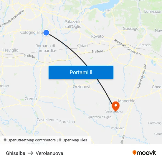 Ghisalba to Verolanuova map