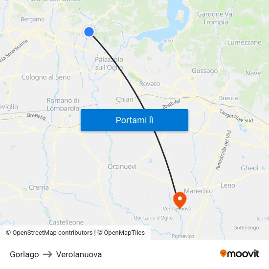 Gorlago to Verolanuova map