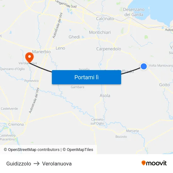 Guidizzolo to Verolanuova map