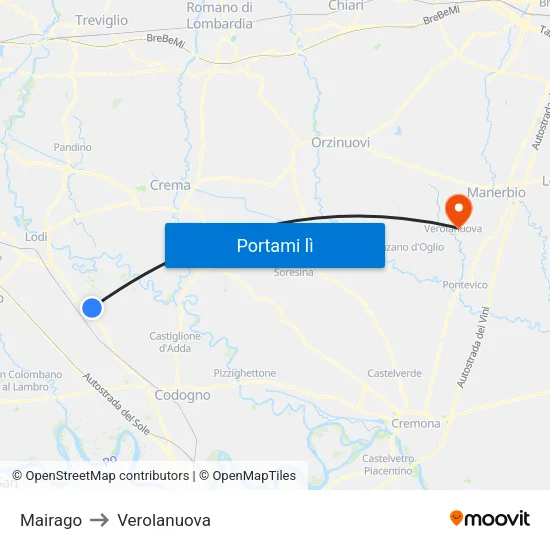 Mairago to Verolanuova map