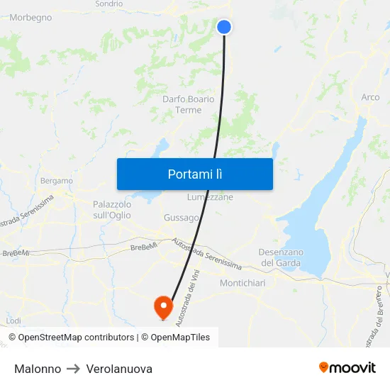 Malonno to Verolanuova map