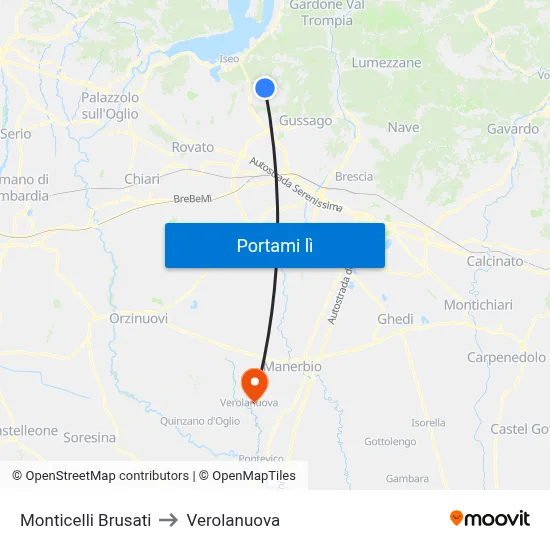 Monticelli Brusati to Verolanuova map