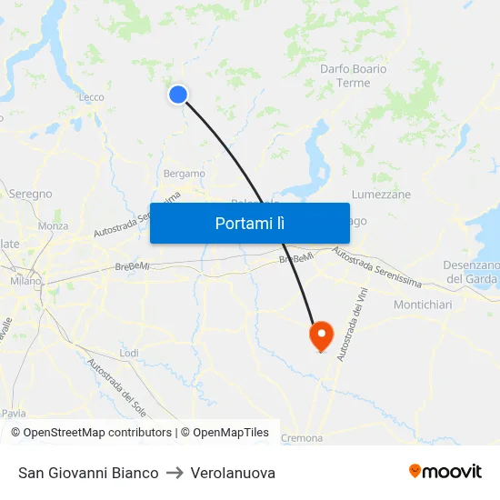 San Giovanni Bianco to Verolanuova map