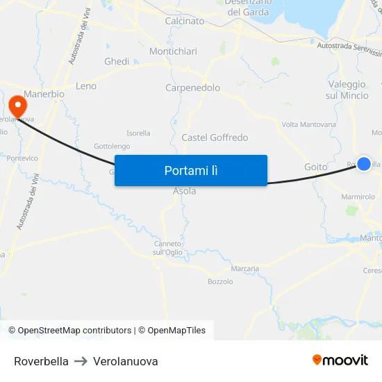 Roverbella to Verolanuova map