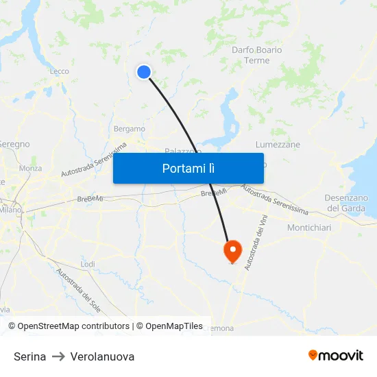 Serina to Verolanuova map