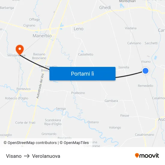 Visano to Verolanuova map