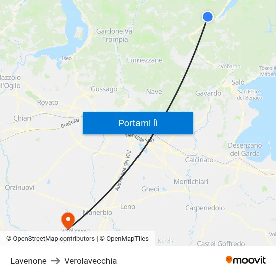 Lavenone to Verolavecchia map