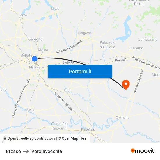 Bresso to Verolavecchia map