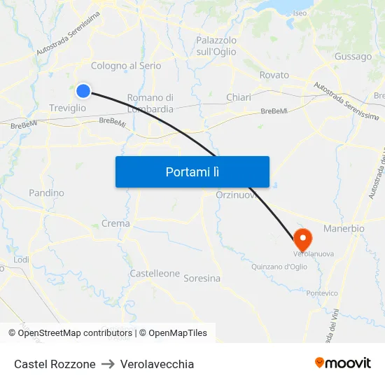 Castel Rozzone to Verolavecchia map