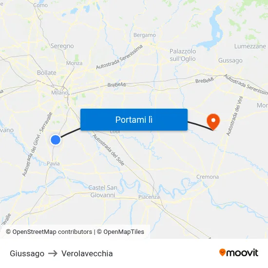 Giussago to Verolavecchia map