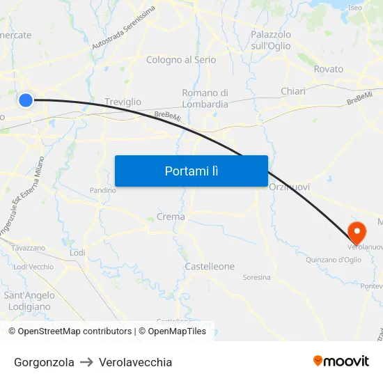 Gorgonzola to Verolavecchia map