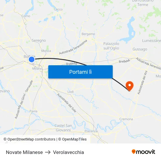 Novate Milanese to Verolavecchia map