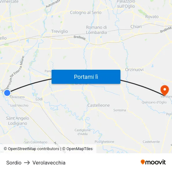 Sordio to Verolavecchia map