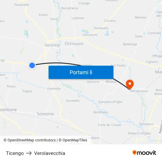 Ticengo to Verolavecchia map