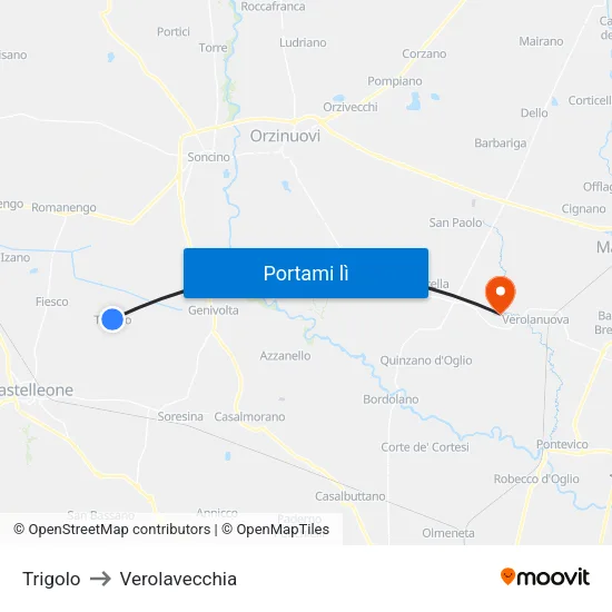 Trigolo to Verolavecchia map