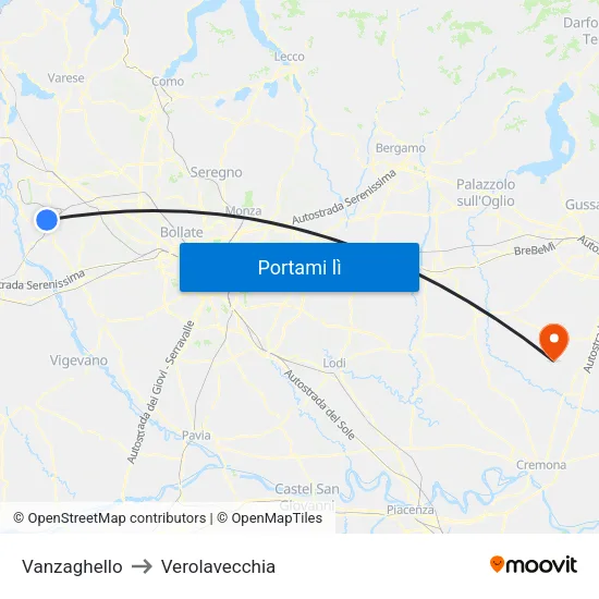 Vanzaghello to Verolavecchia map